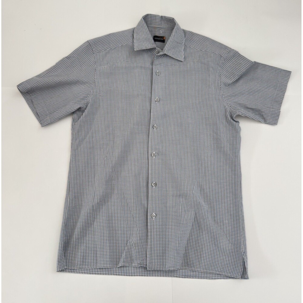 Ermenegildo Zegna Men's Checkered Gray Short Sleeve Button Up Shirt Medium